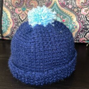 Handmade blue Tunisian crochet baby hat